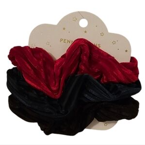 Red, Blue and Black Penningtons Velvet Shadow Stripe Scrunchie 3 Pack
